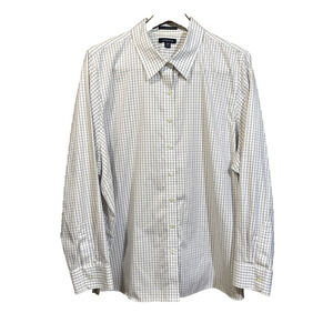 LANDS’S END No Iron Pinpoint Oxford Plaid Button Up Top Women's Size 28W Career